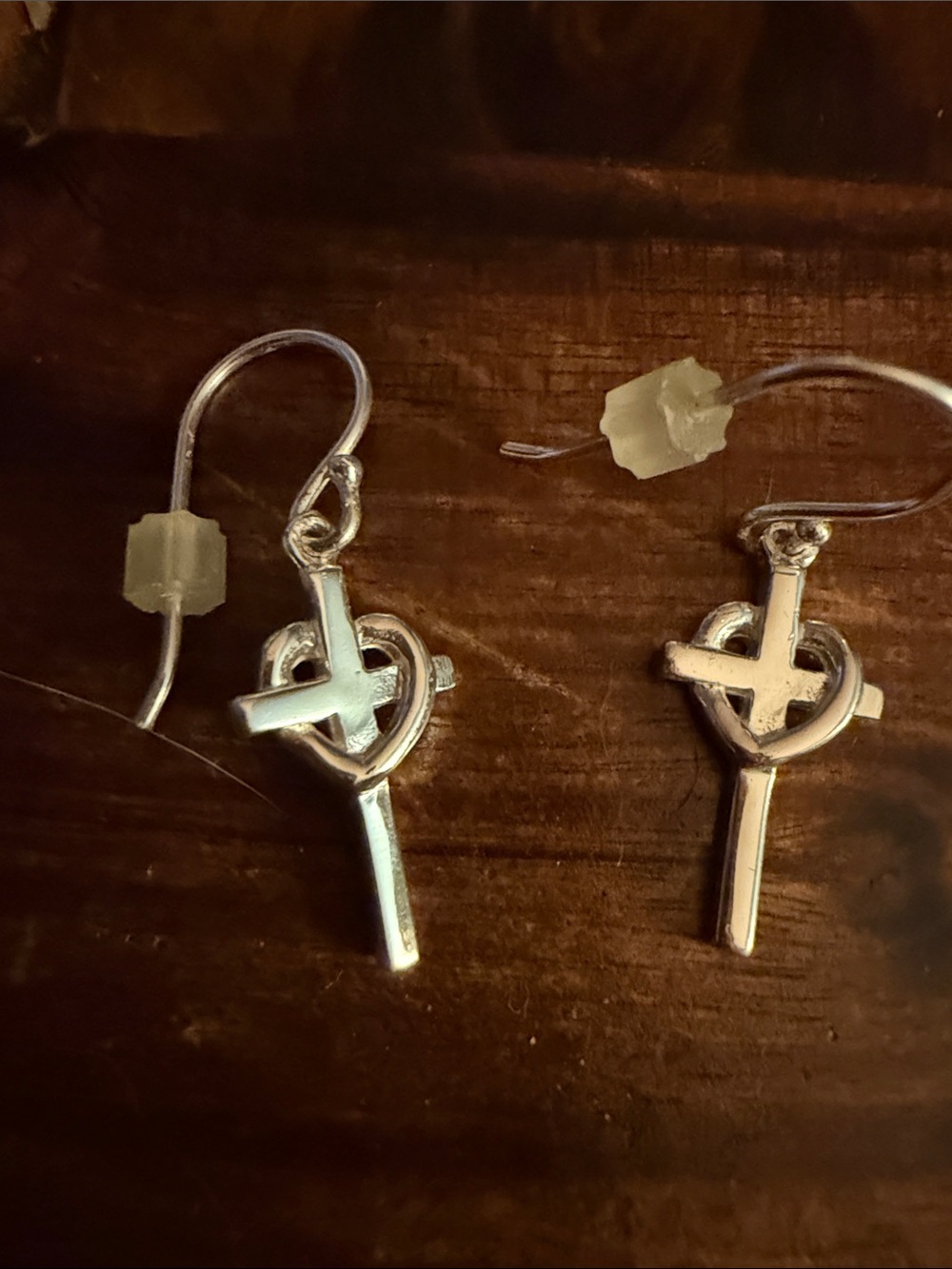 925 sterling Silver Cross & Heart Dangle Earrings